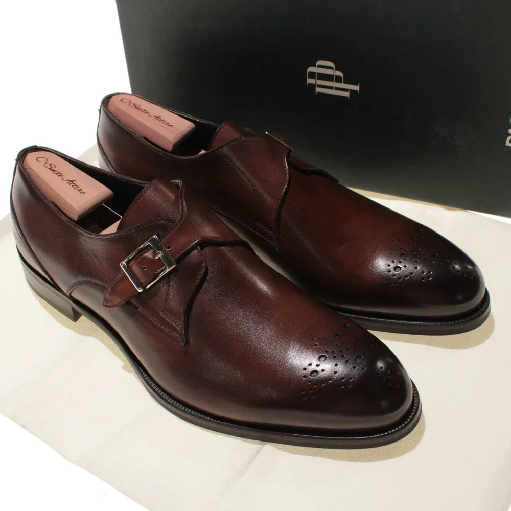 Pastori NWB Single Monk Strap Dress Shoes Size 12 US in Brown Leather